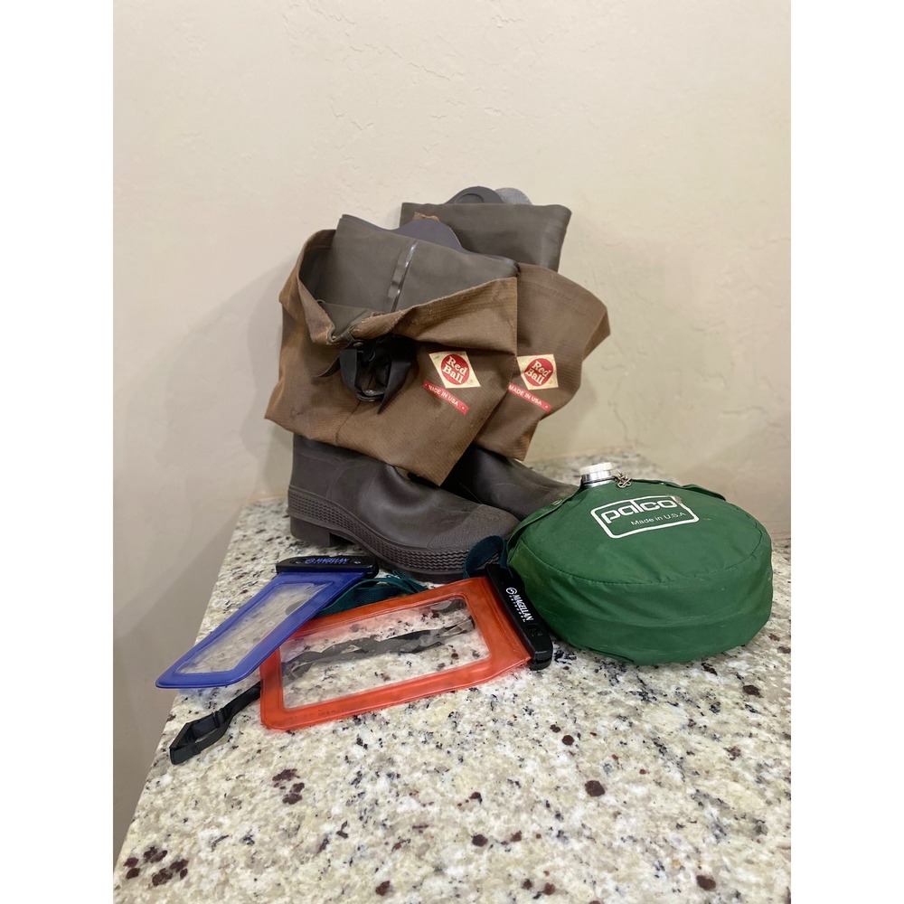 Vintage Red Ball Hip Waders Palco Canteen Magellan Waterproof Pouches Bundle